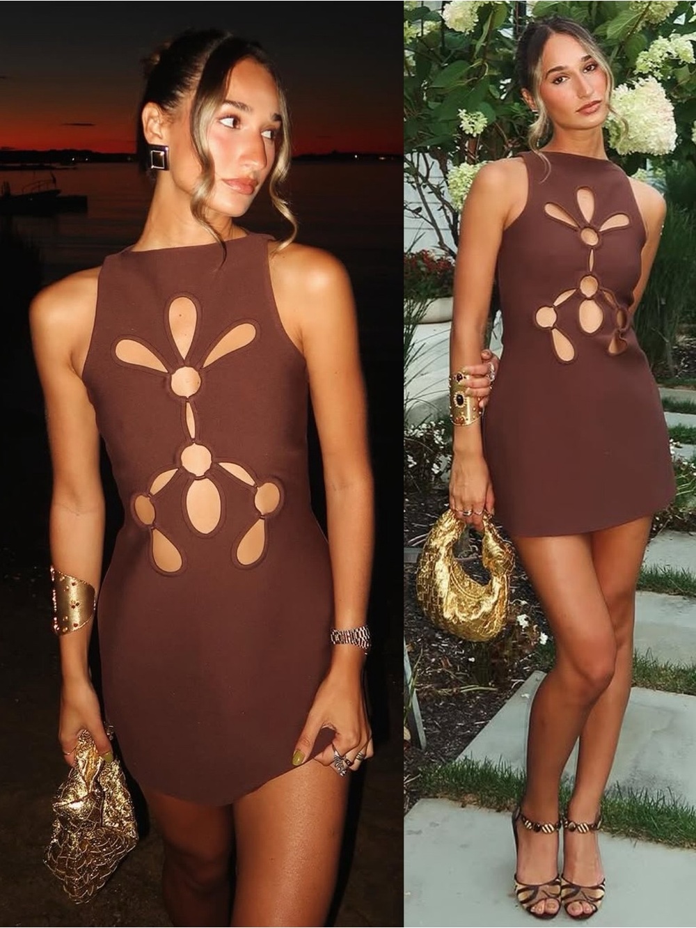 Cult Gaia Franco Floral Cut Out Knit Mini Dress Java Brown New with tags